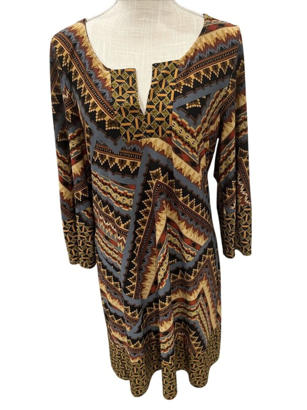 Live And Let Live Womens Geometric Multicolor Pattern Dress L
